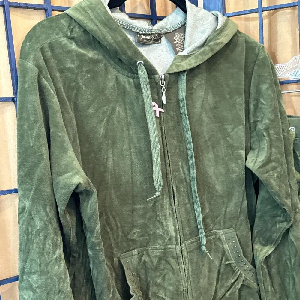 Green Velour Tracksuit Set – Jane Ashley Lounge Set – Size small - Picture 3 of 7